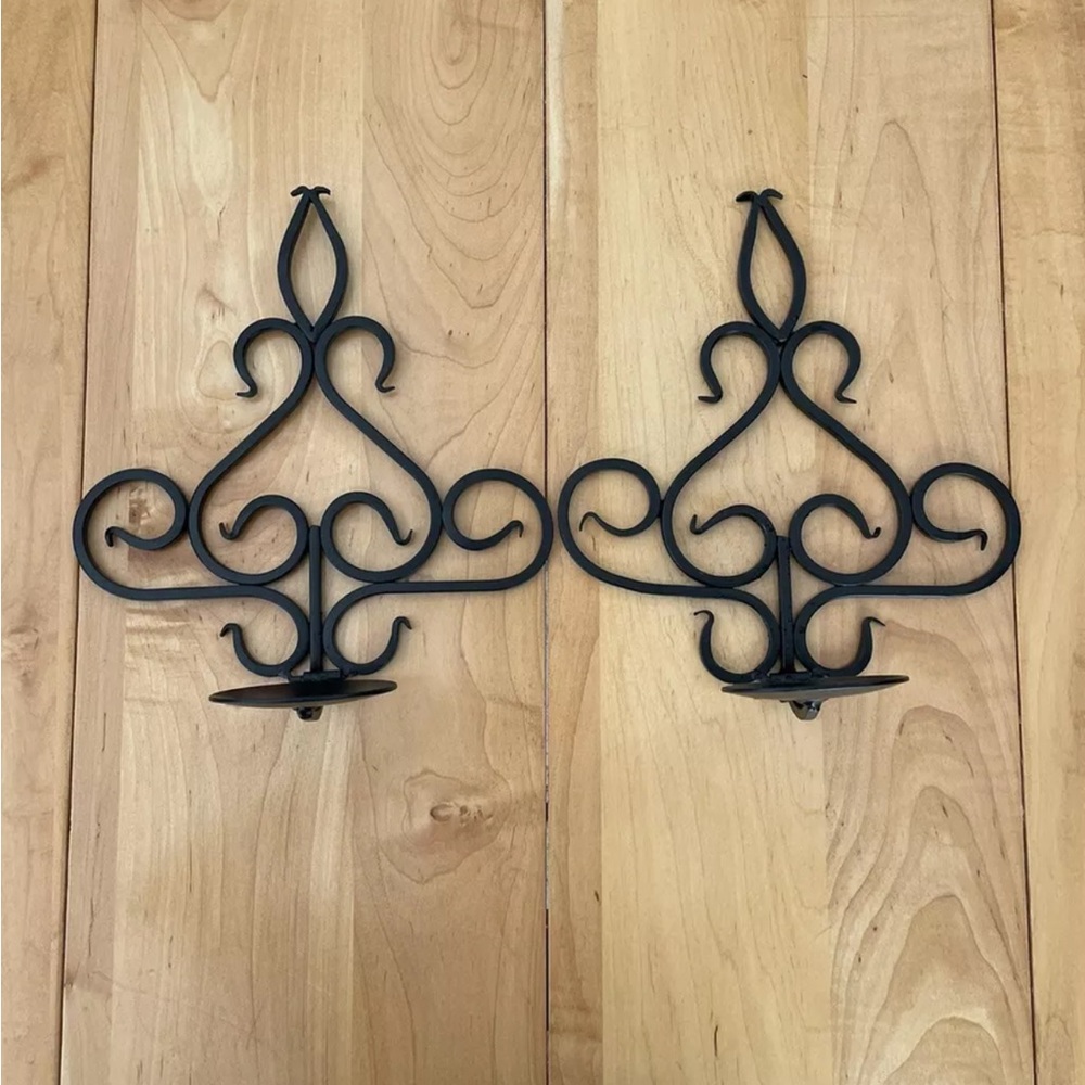 Black Wrought Iron Wall Candle Holders Pillar Folding Wall Sconces